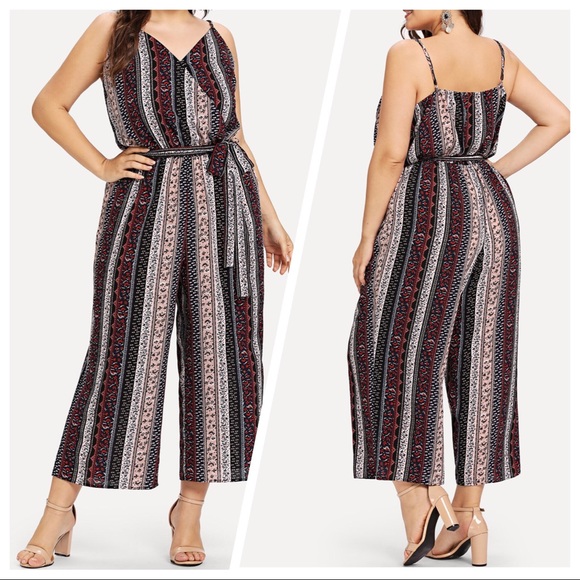 Twice Chic Boutique Pants - NEW| 1X-3X| Zen Bohemian Poppy BohoChic WideLegged TieWaist Jumpsuit